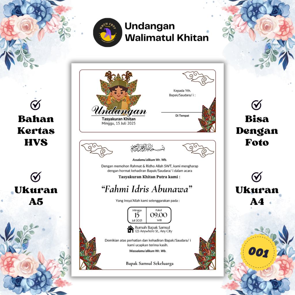 Undangan Walimah Khitan / Undangan Khitan / Undangan Khitan Hvs / Undangan Khitan Murah
