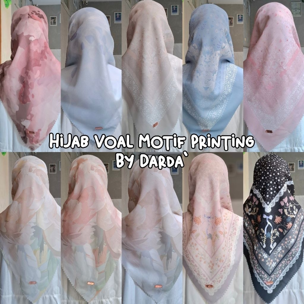 (PART 1) KERUDUNG MOTIF SEGI EMPAT BY DARDA`, HIJAB, MOTIF PRINTING PASTEL BAHAN VOAL PRINTING, TIDA