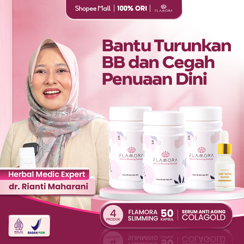 Flamora Slimming | 3 Botol Kapsul Ramping dan Glowing + Anti Aging Serum | Kapsul Pelangsing Herbal