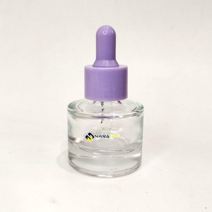 Botol Kaca 20ml Bulat Gemuk Kaca TEBAL Botol Pipet Serum Skincare Tutup Ungu Botol Skincare Premium