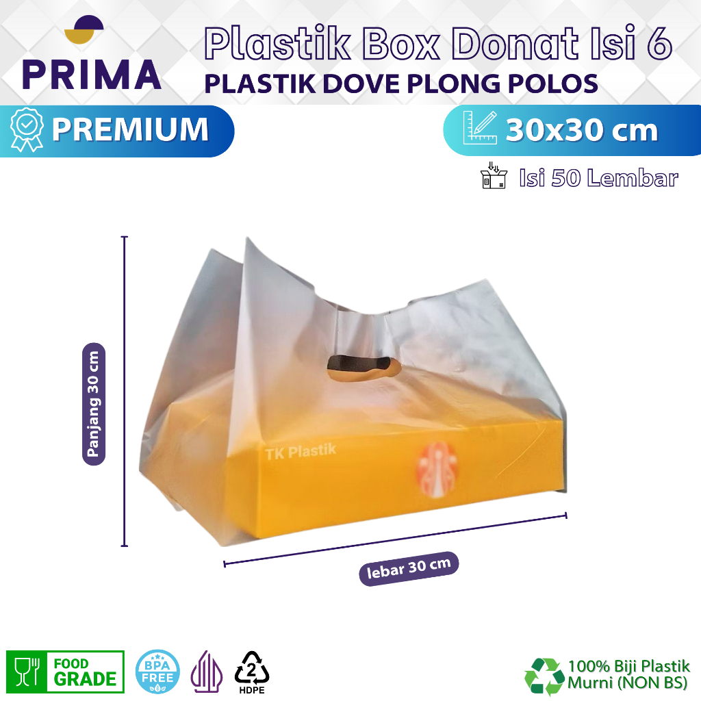Ecer Kantong Plastik Dove 30x30 cm Plong Polos untuk Kemasan Box Hokben Warna Coklat, Box Donat isi 