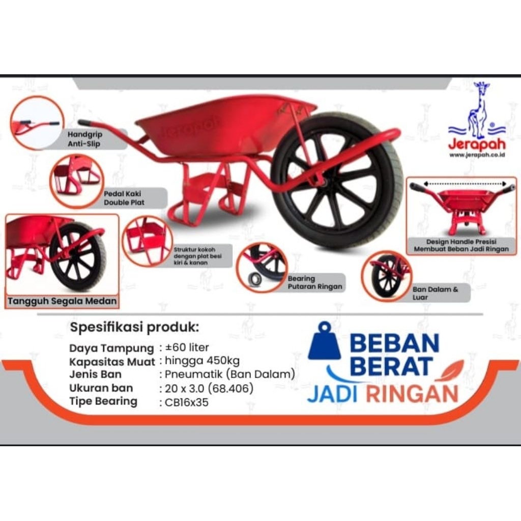 Gerobak Sorong/ Gerobak Pasir/ Angkong merk Fastco, Jerapah dan Jerapah ban besar (KHUSUS WILAYAH KO