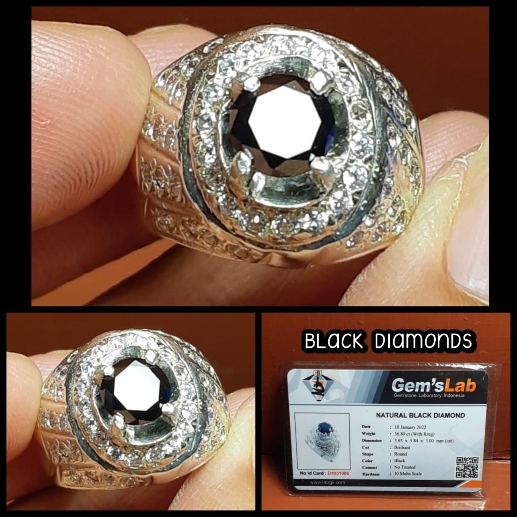 batu berlian hitam asli Banjar Indonesia + ring perak