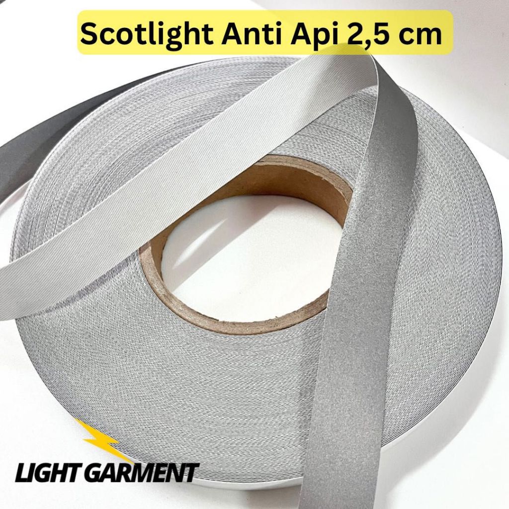 Pita Scotchlite Skotlet Reflektif Reflektor Anti Bara Api Flame Resistant 2,5 cm 1 meter Baju Pemada