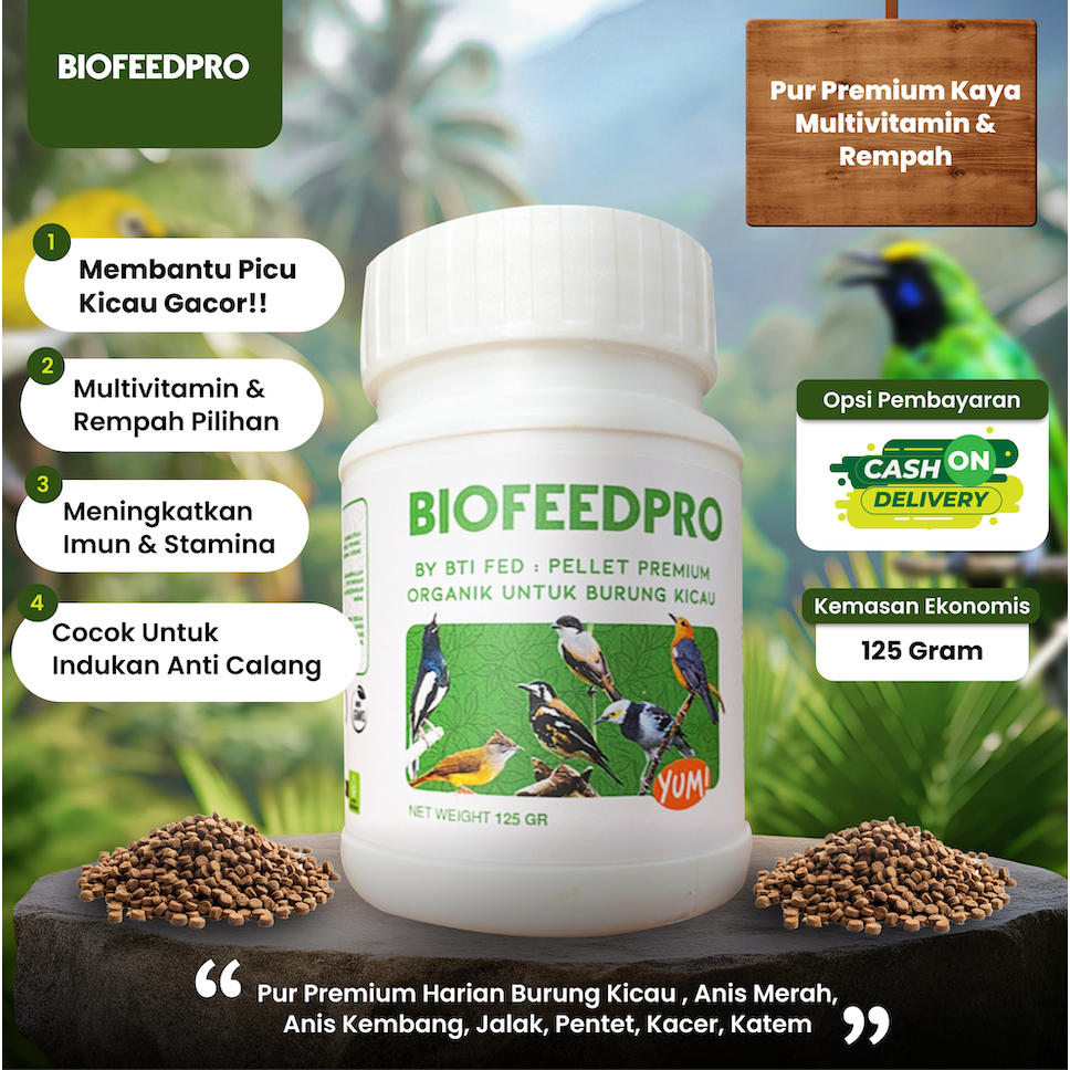 Pur Premium Harian Burung Kicau 125gr Biofeedpro | Jalak - Cendet - Kacer - Anis Merah - Anis Kemban