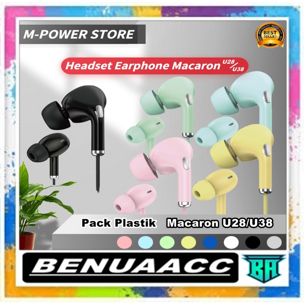 (ba) HF/Headset Macaron Seri U-28/U38 Stereo Extra Bass Pack Plastik