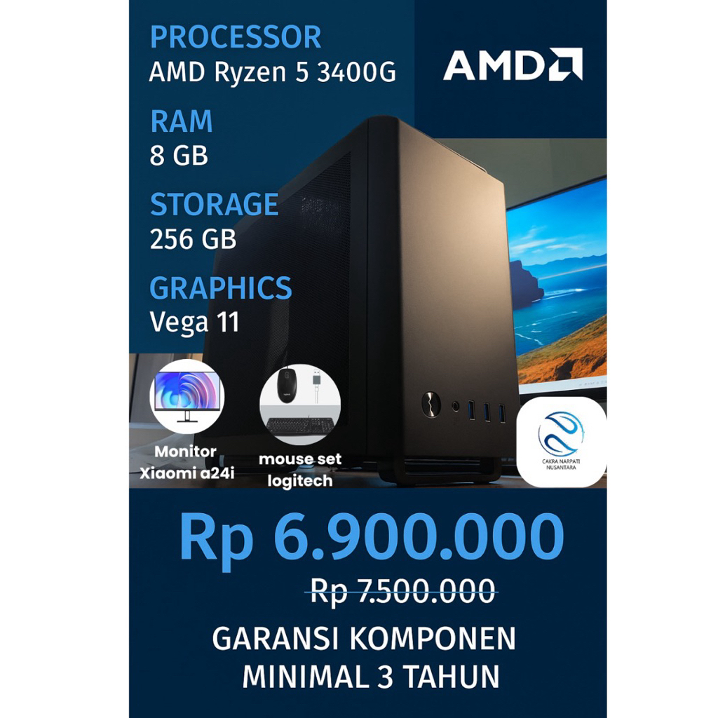 paket PC kantor AMD fullset garansi panjang