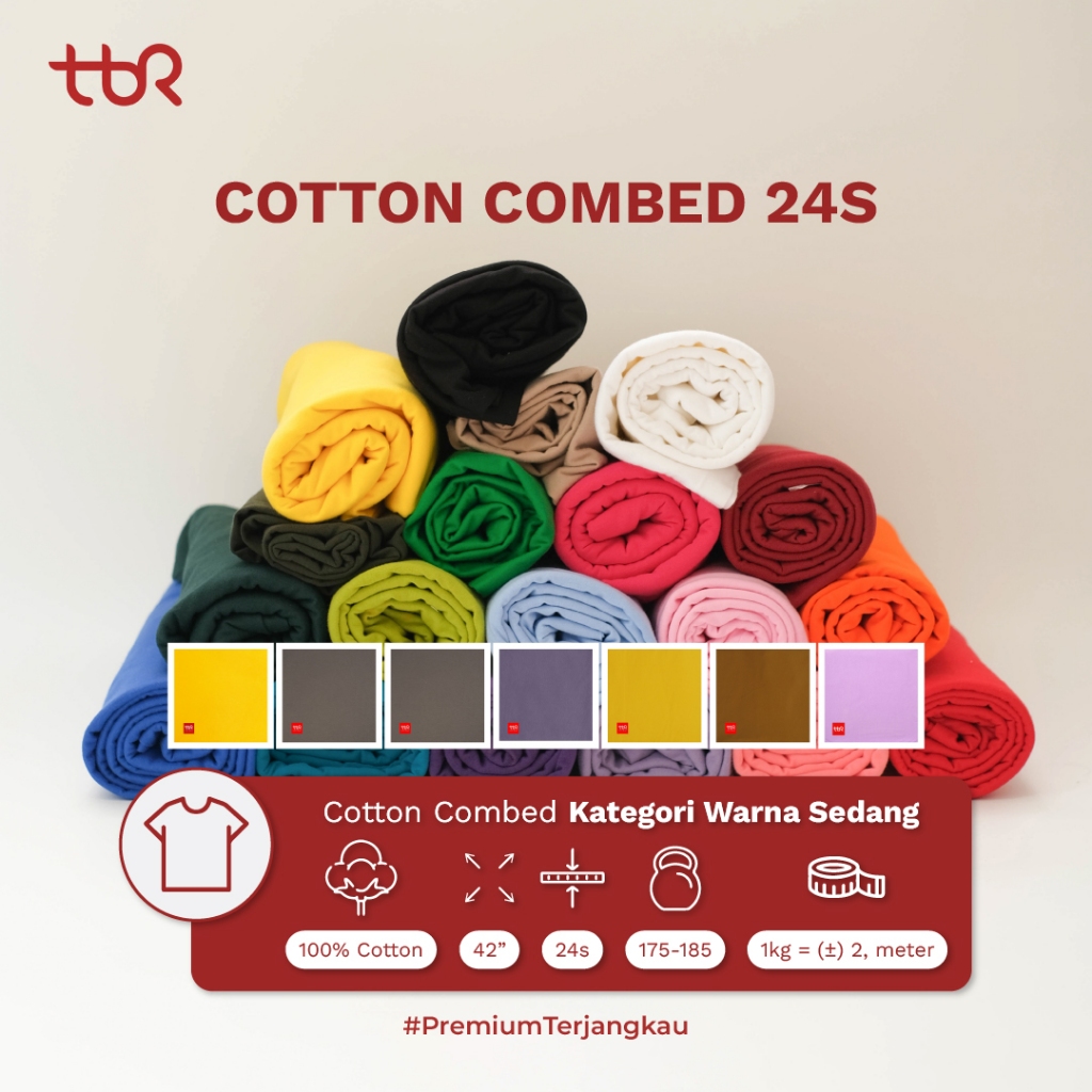 Kain Kaos Cotton Combed 24S - Warna Sedang - Kain Katun - Bahan Kaos - TBR