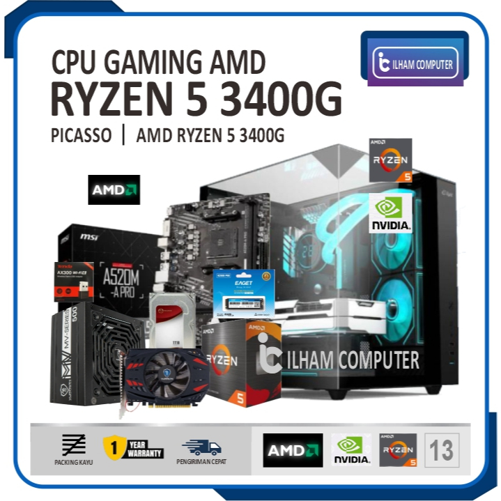 PC Rakitan GAMING AMD Ryzen 5 3400G VGA GTX750 TI DDR4 16GB SSD NVME M.2 256GB HDD 1TB - WIFI