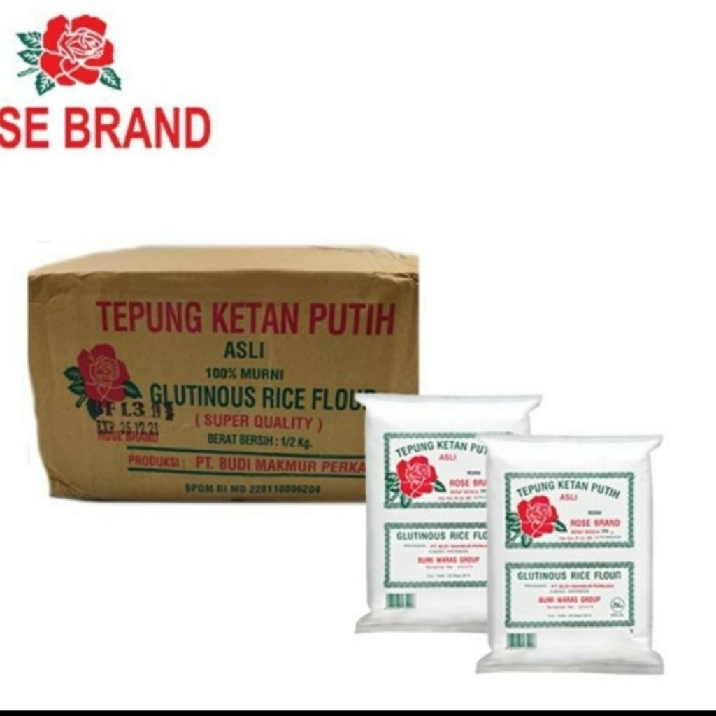 Tepung Ketan Putih Rose Brand 0,5kg/500g per dus ( 1 dus isi 20 pcs)