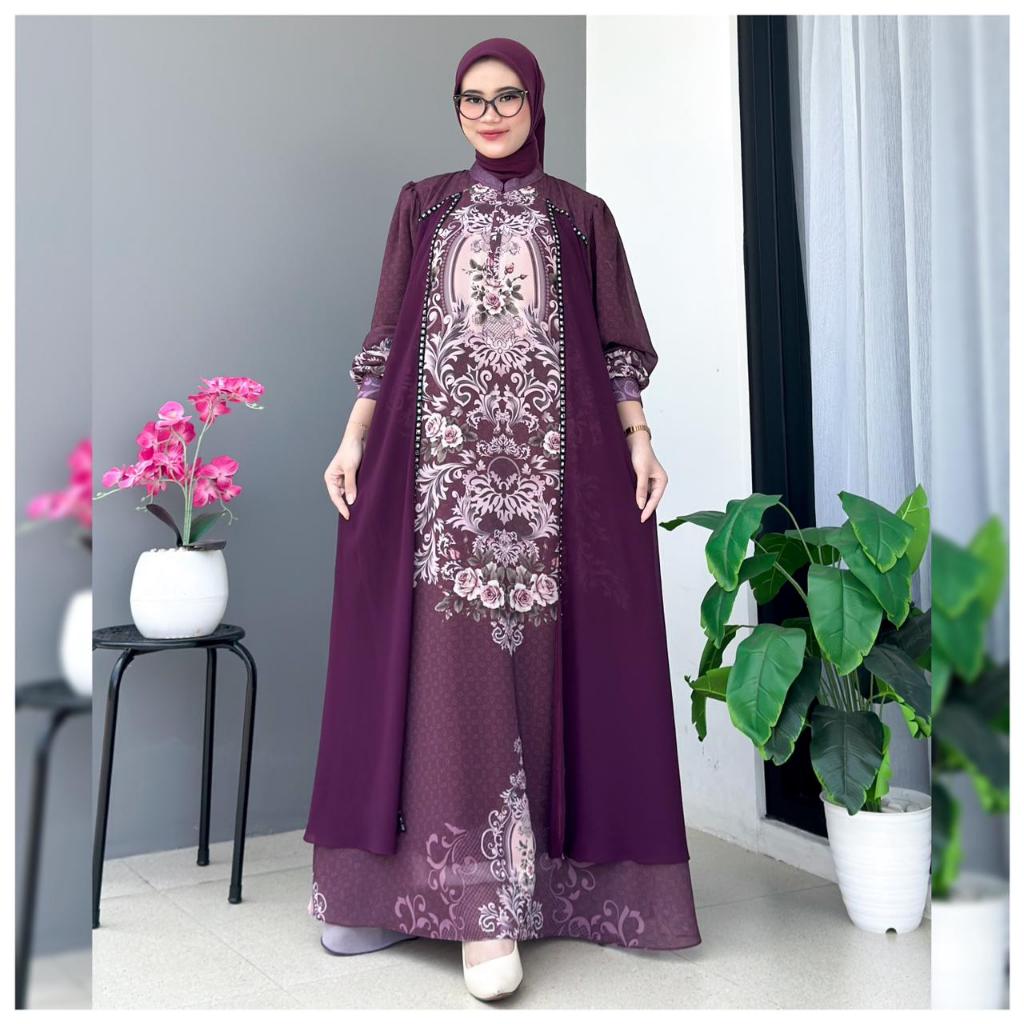 ALMEERA DRESS Ceruty Digital Printing x Ceruty Polos Busana Muslim Wanita by Es-Ha Scarf