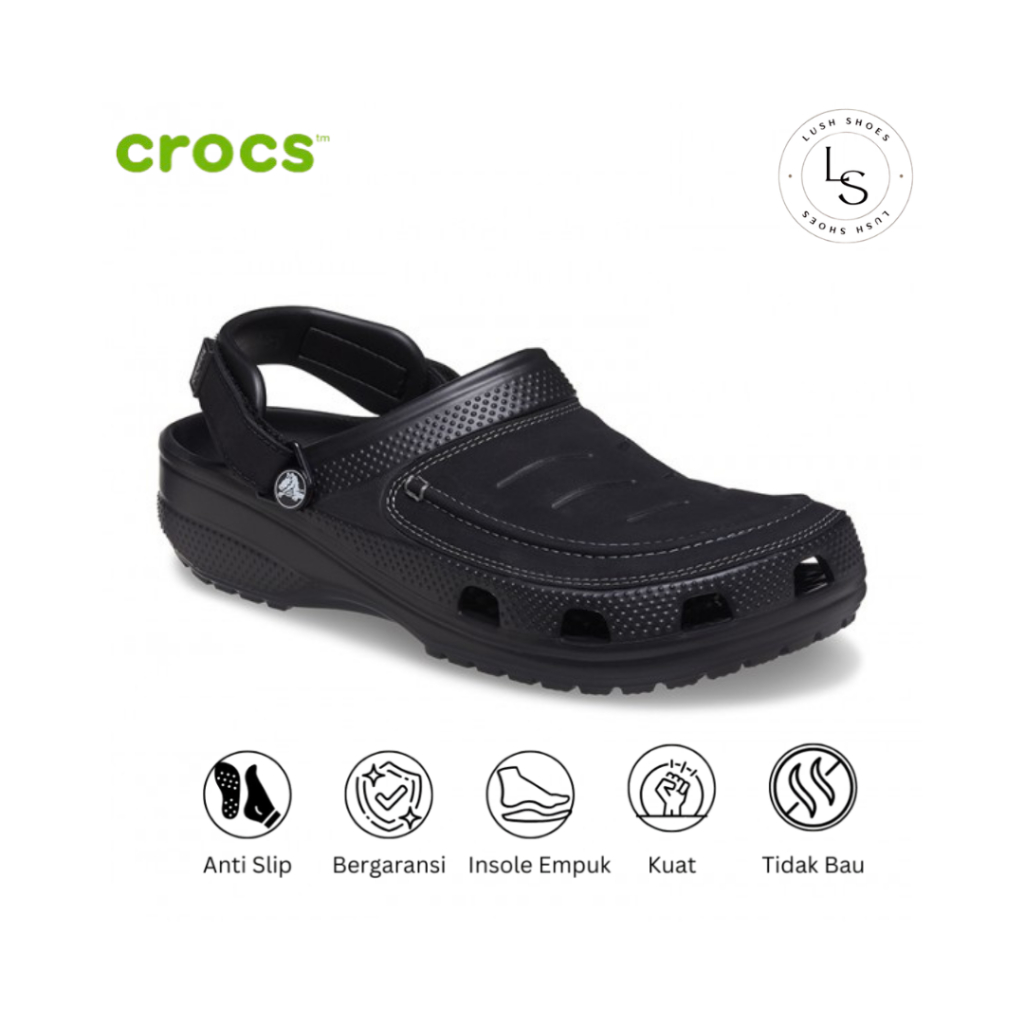 [BLACK] Crocs Yukon Vista Leather Sandal Slip On Pria Clog Original Casual Bahan Kulit