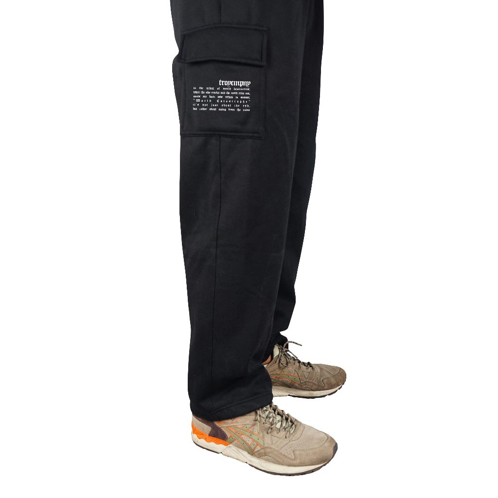 Troy Company Baggy Cargo Long Pants World Catastrophe - Celana Panjang Hitam Fleece LFC 3356