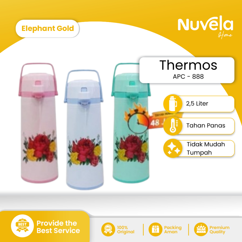 Nuvela HomeElephant Gold Termos Air Panas APC 888 Tahan lama Thermos pencet elephant gold 2.5 Liter 