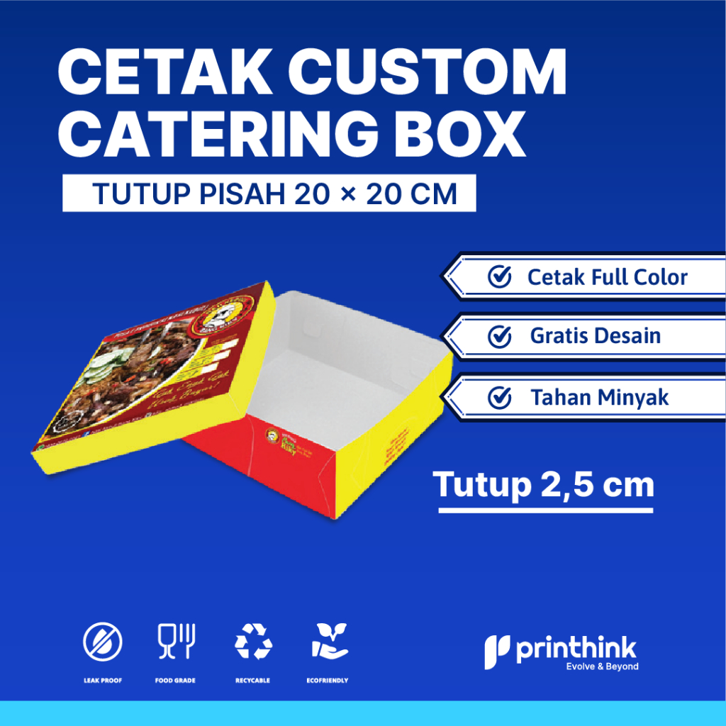 Box Catering Ivory Tutup Pisah 20x20 Tutup 2,5cm / Kemasan Kotak Nasi Elegant