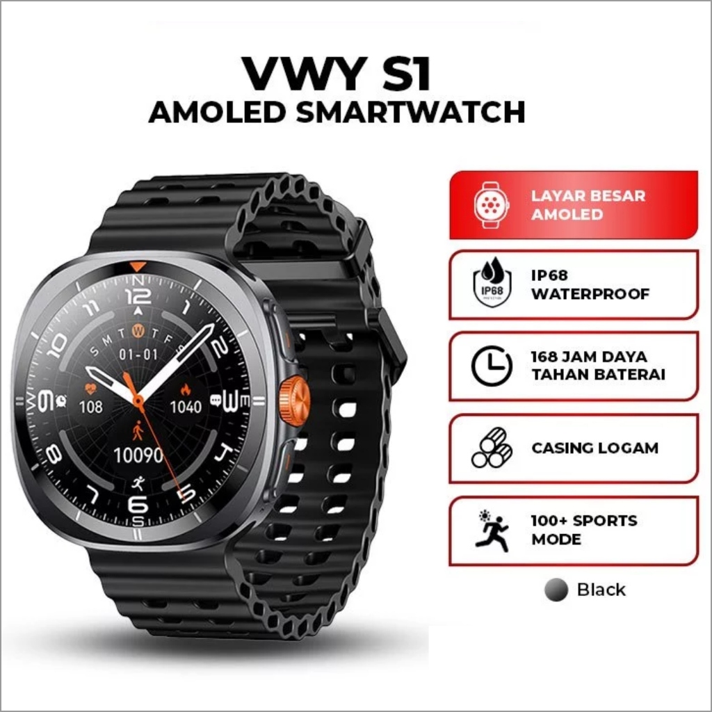Vivan VWY S1 Smart Watch Amoled 1.43'' IP68 100+ Mode Olahraga Baterai 168 Jam SmartWatch Vivan S1