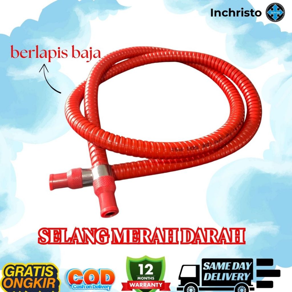 Selang Gas LPG Inchristo Merah Darah 5 Lapis  - Anti Bocor dan Tahan Lama