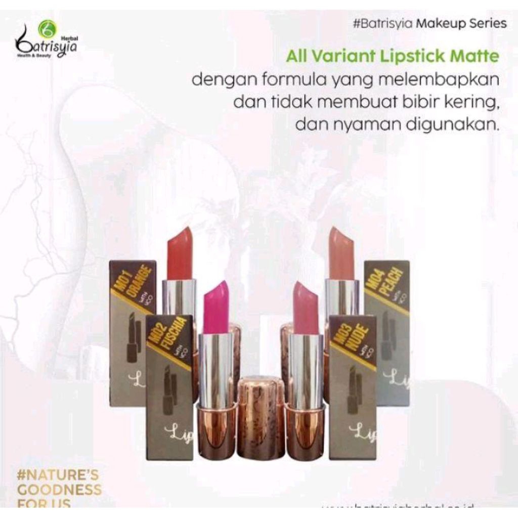 Promo Batrisyia Herbal Lipstick Matte / Lipstik Batrisyia M01 Matte Orange / M02 Matte Fuschia / M03