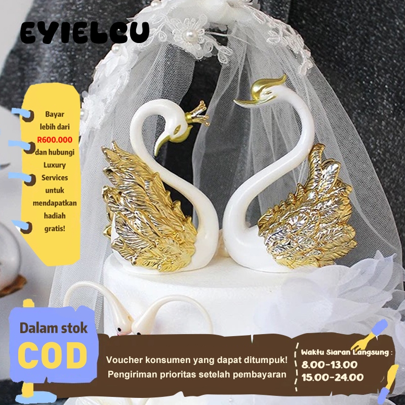 Eyre （Jaminan kualitas ☀）Hari Valentine Emas dan Perak Mahkota Angsa Cinta Romantis Flamingo Kue Ula