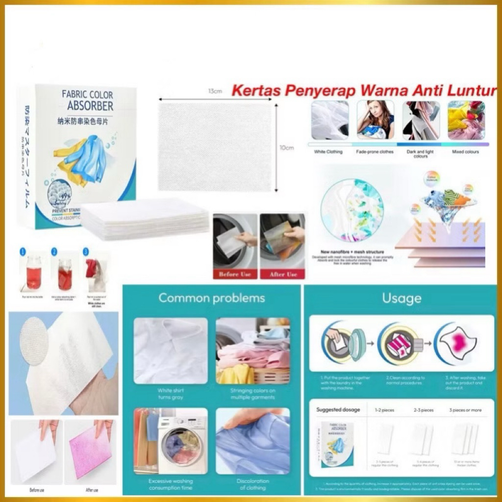 Kertas Penyerap Warna Anti Luntur Noda Kotoran Pakaian Kertas Mesin Cuci Color Absorbing Sheet