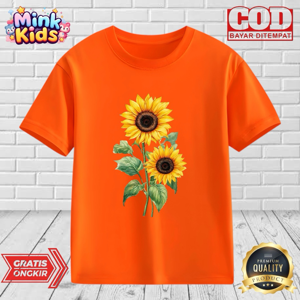 KAOS ANAK MOTIF BUNGA MATAHARI USIA 2-9 TAHUN