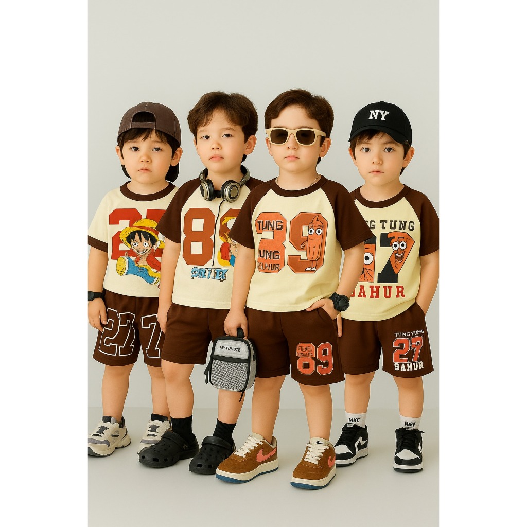 Setelan Anak Laki-Laki Korea Style Outfit Santai Motif Trendy Jersey Usia 1-10 Tahun Bahan Katun