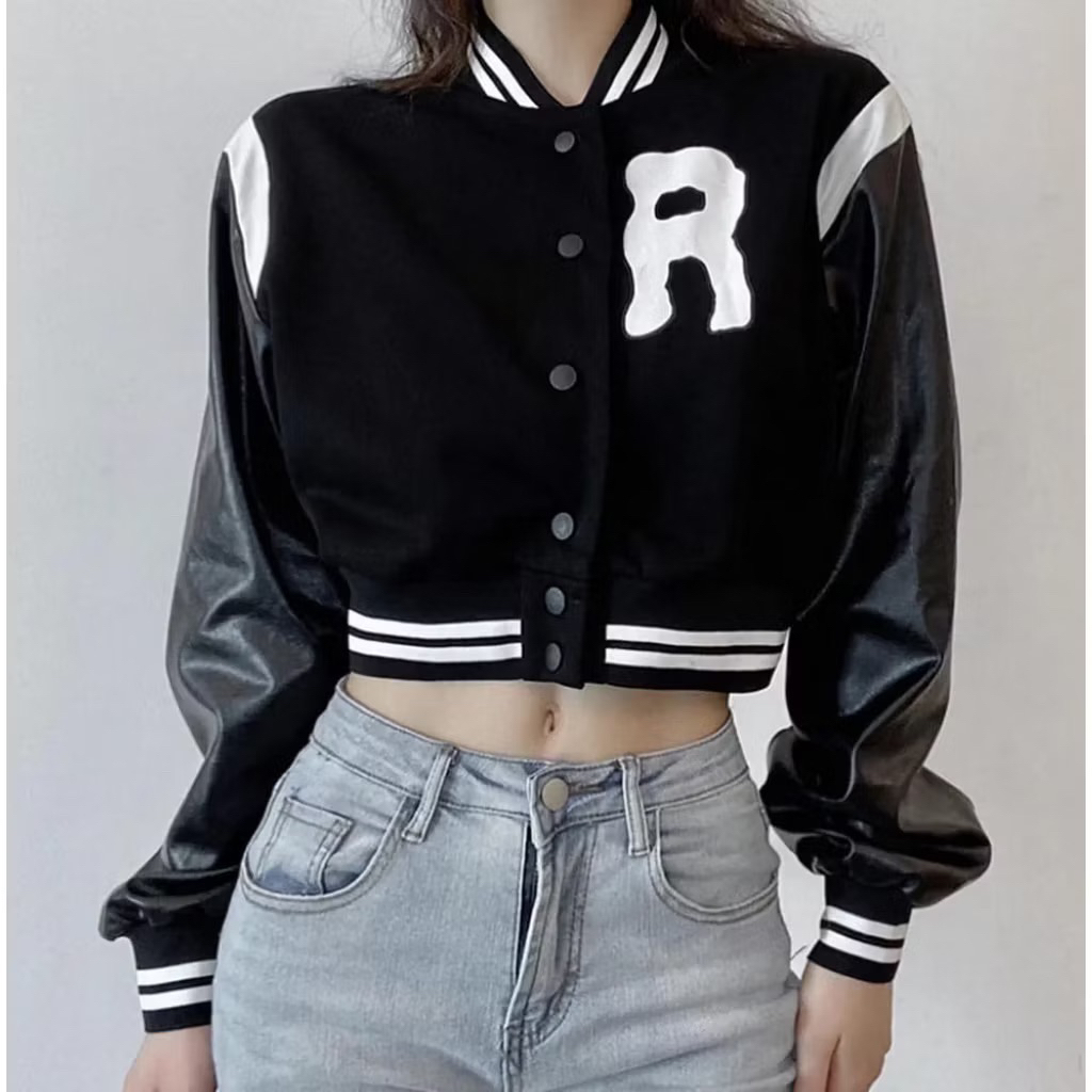 jaket baseball crop wanita/jaket korean style