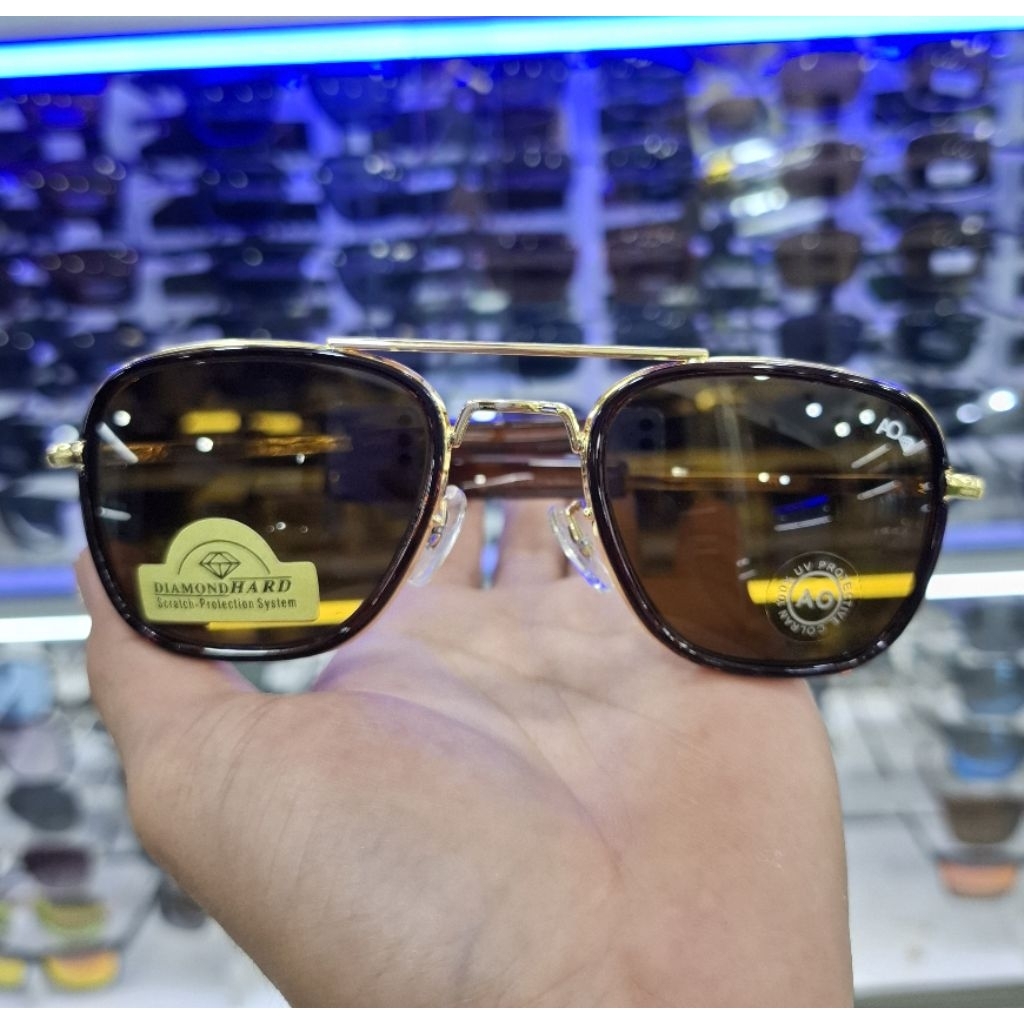 kacamata antisilau pria AO coklat kaca asli Diamond hard