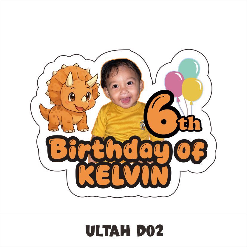 [48pcs] Stiker Ulang Tahun Anak Custom Foto Tema Dino Lucu
