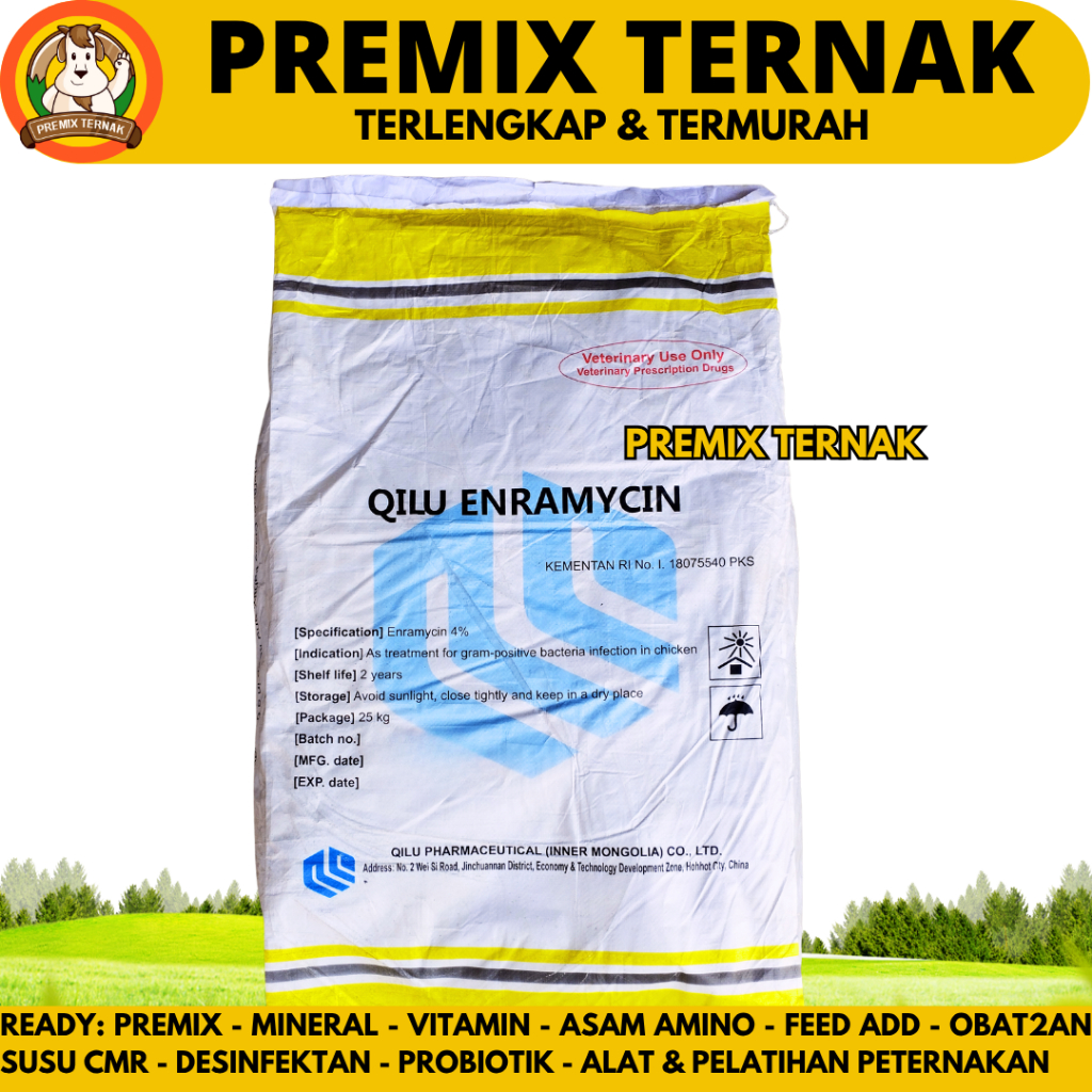 QILU ENRAMYCIN 4% 25 KG - Premix Feed Additive AGP Ayam Petelur Pemacu Pertumbuhan & Penggemukan