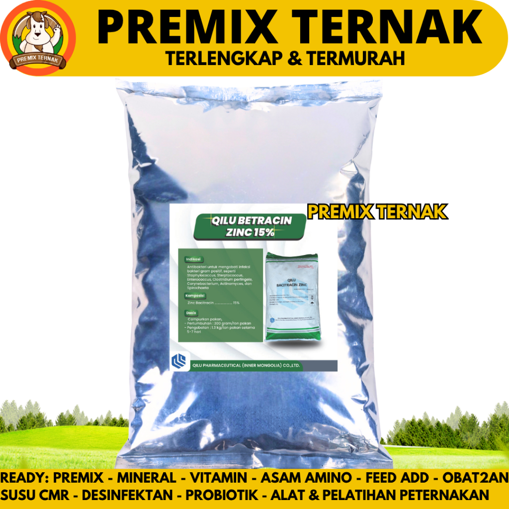QILU BACITRACIN ZINC 15% - AGP Ayam Broiler Pemacu Pertumbuhan & Penggemukan Ayam Potong Pedaging