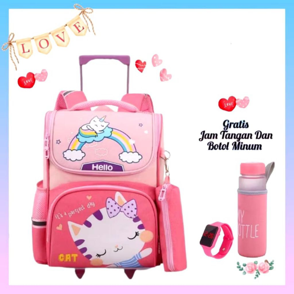 Tas trolly anak sekolah//tas dorong anak sekolah tk,sd untuk sekolah anak perempuan
