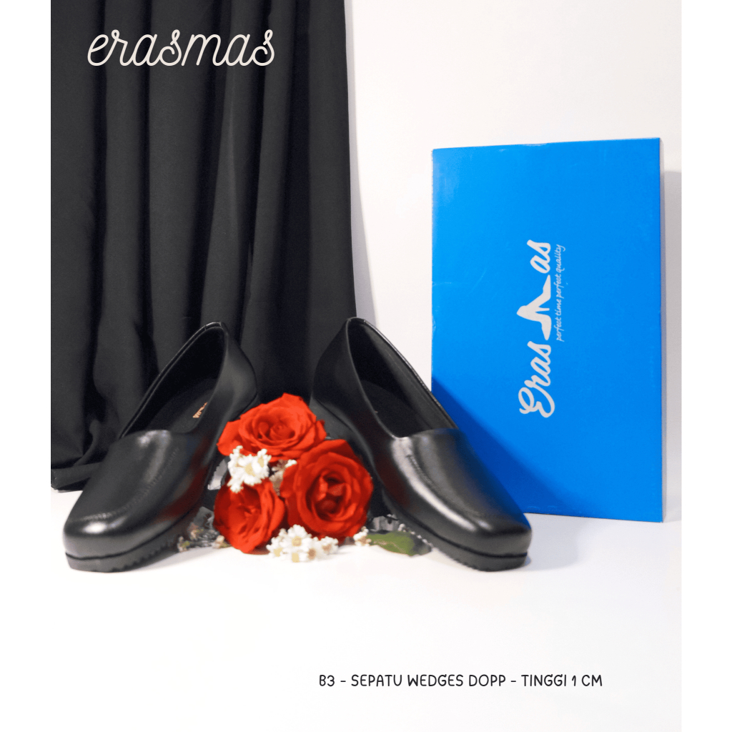 Sepatu Pantofel Wanita Kerja Kantor Hak 1 cm – Elegan Nyaman Anti Licin (Erasmas B3)