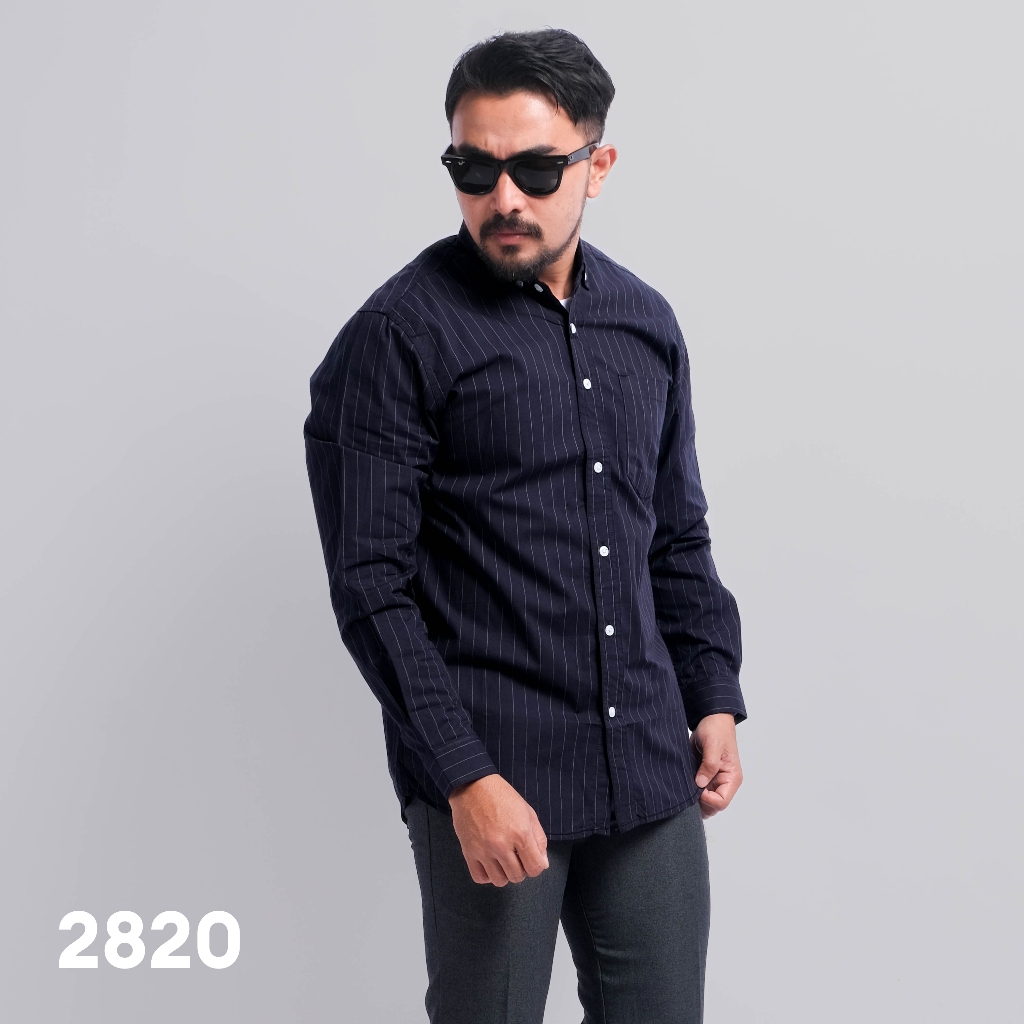 PAKAJI Kemeja Pria Salur Lengan Panjang Premium Kemeja Stripe Pria Kemeja Garis Pria Slimfit Garis P