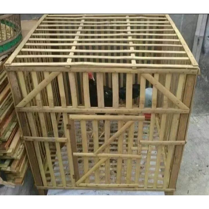 Kurungan Bambu 70x70x70 cm, Kandang Ayam Jago, Kelinci, Kucing / Kandang Ayam Bambu