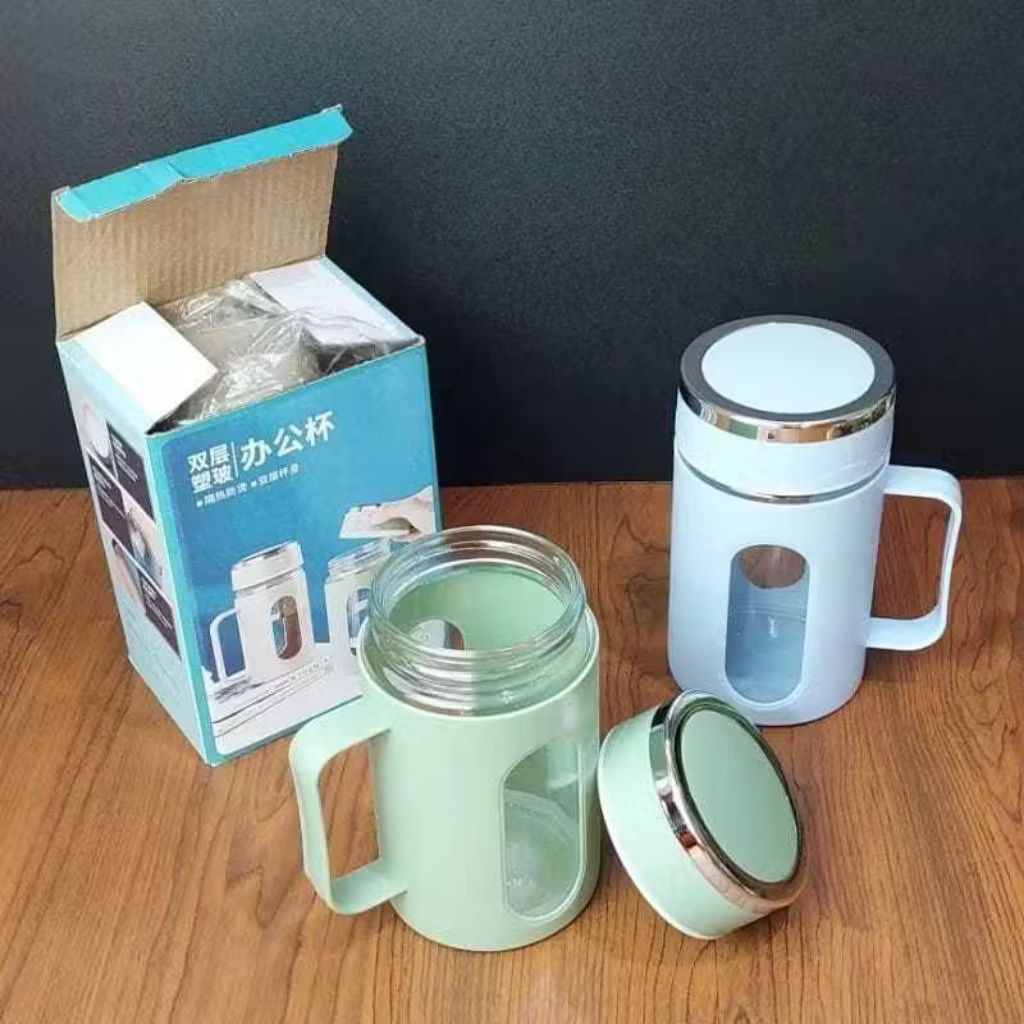 Botol Kaca Cangkir Gagang/Mug Gelas Kaca 500 ML Gelas Kopi,Teh Kemasan Box