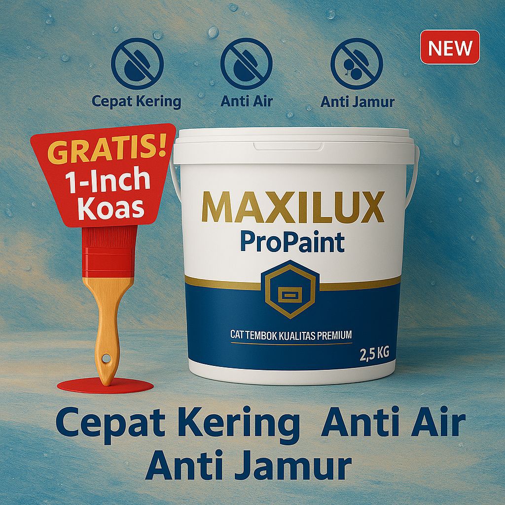 Cat Tembok Maxilux Propaint 2,5kg + Kuas 1 Inch Gratis | Cat Interior Eksterior Tahan Lama