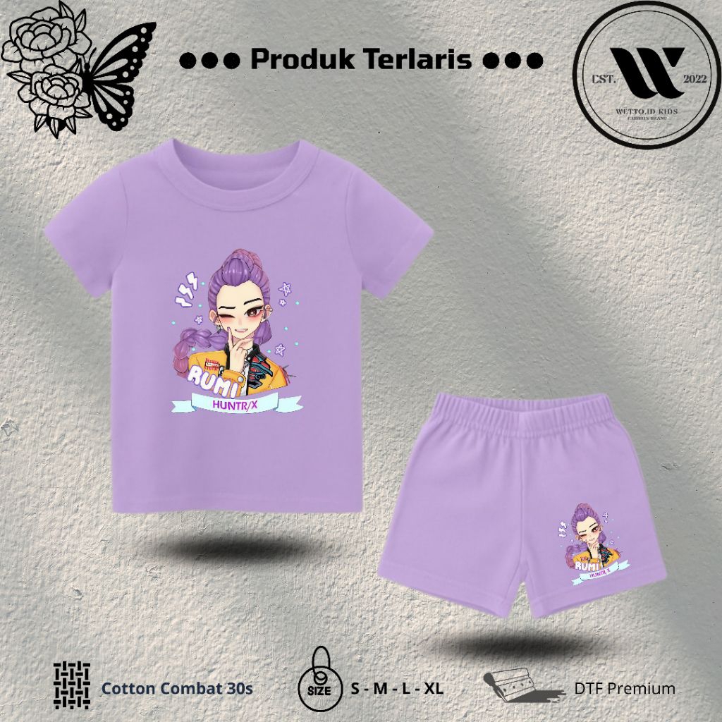 SETELAN BAJU KAOS ANAK KARAKTER KPOP DEMON HUNTER RUMI | UNISEX | SETELAN BAJU + CELANA