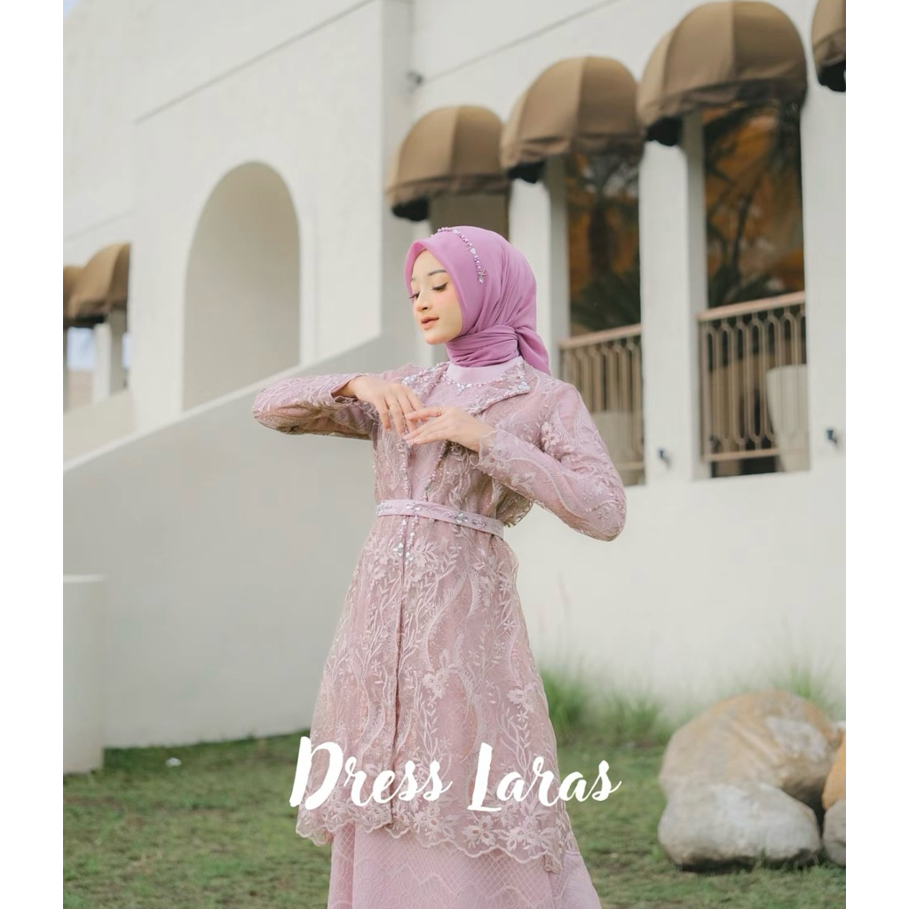 SALE RAMADAN IDUL FITRI Oneset Outer & Inner Long Dress Gamis Wedding Pesta Mewah Pink Mauve Elegan 