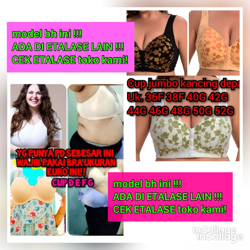 BH JUMBO BRA CUP JUMBO D E F TANPA KAWAT DAN ADA KAWAT SPORT PUSH UP ada Size 44 46 48 50