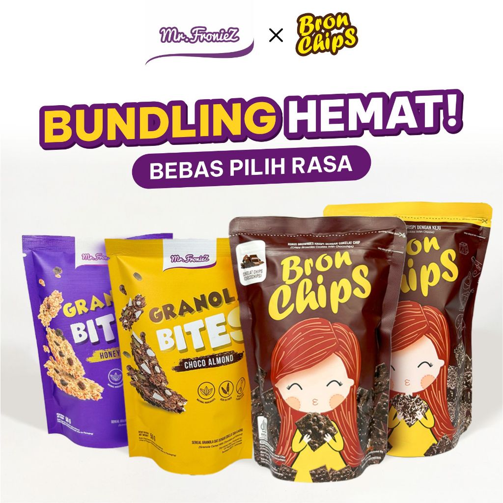 Bundling Hemat (2 Bronchips & 2 Granola Bites), Bronchips Keripik Brownies Crispy, Granola Bites Sna