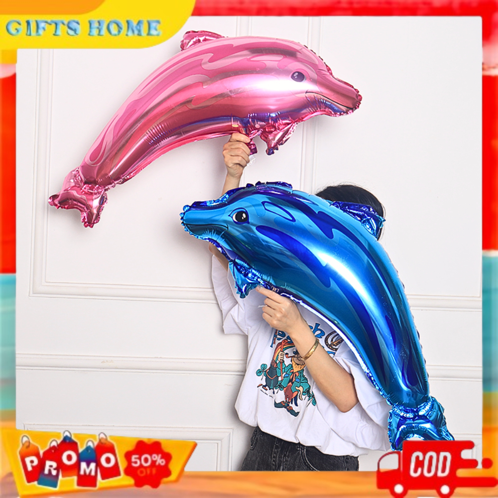 Balon Foil Dolphin JUMBO ( 1Pcs ) / Foil Lumba-lumba Pink Biru / Balon Ikan Hiu Bintang Laut Singa L