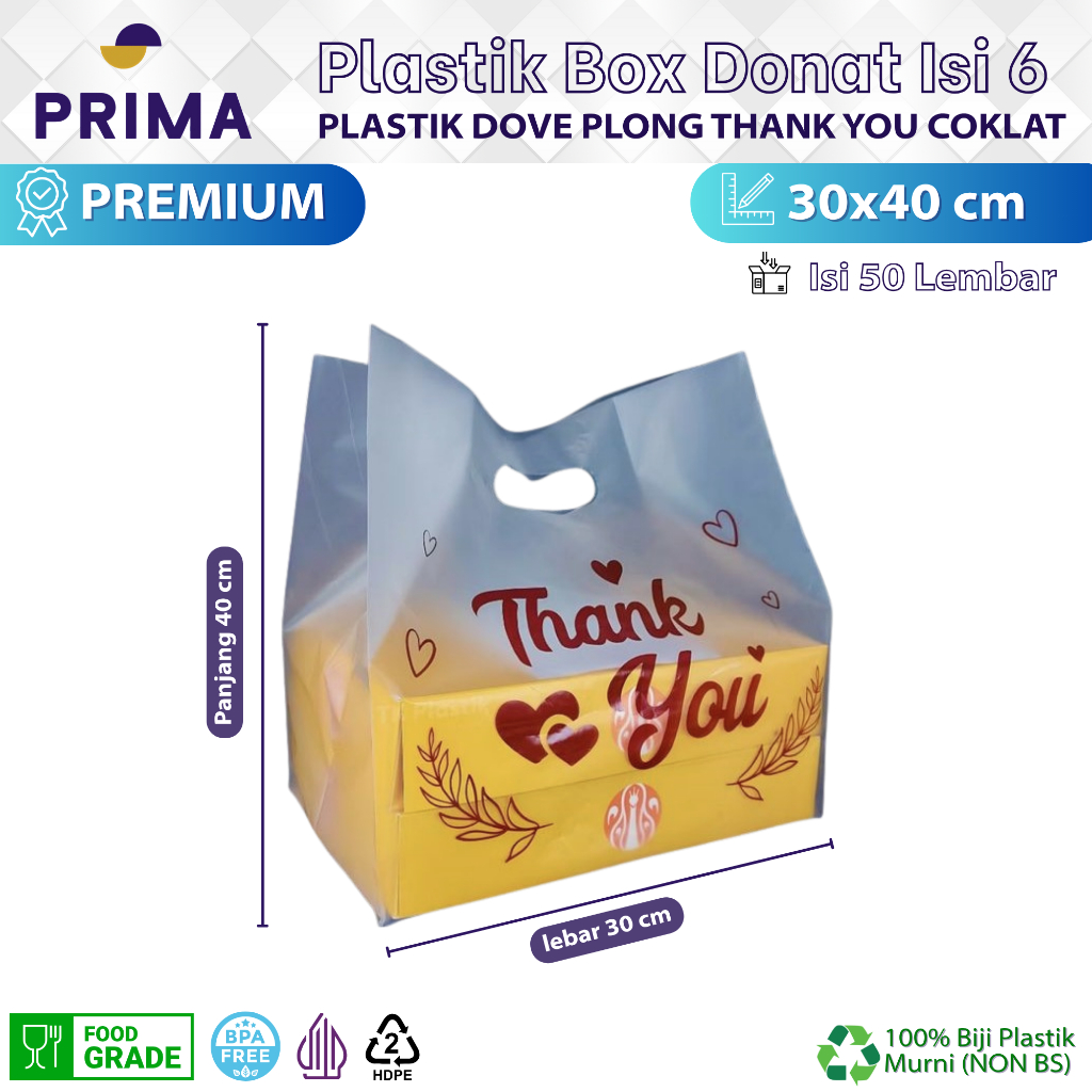Ecer Kantong Plastik Dove 30x40 cm Plong Thank You untuk Kemasan Box Hokben Warna Coklat, Box Donat 