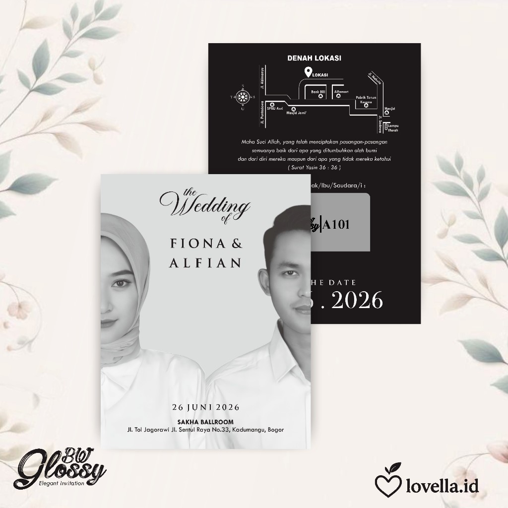 UNDANGAN PERNIKAHAN GLOSSY BW MENGKILAP - UNDANGAN NIKAH SIMPLE AESTHETIC - GLOSSY BW A SERI 3