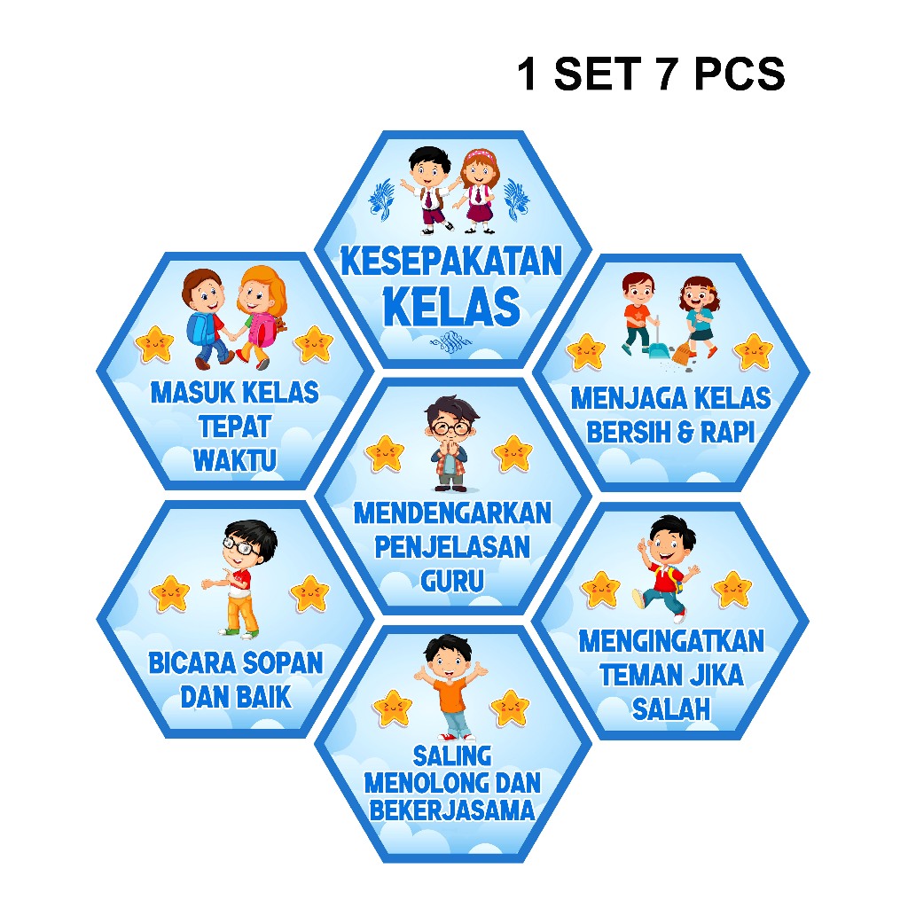 1 Set 7 Pcs Hiasan Dinding Hexagonal Tema Kesepakatan Kelas Aesthetic Dekorasi Ruangan Kelas