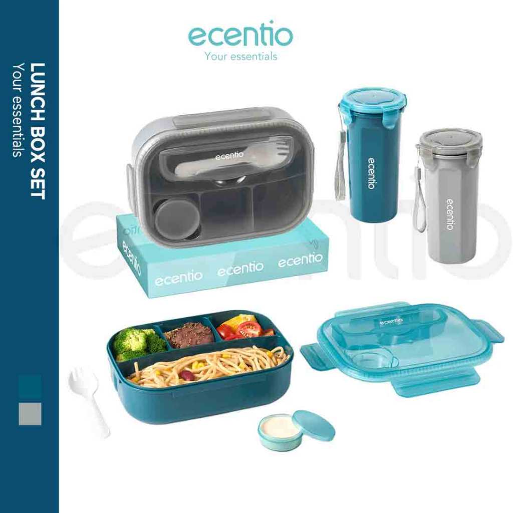 ecentio set tempat makan - Lunch box dan tumbler - empat sekat anti tumpah