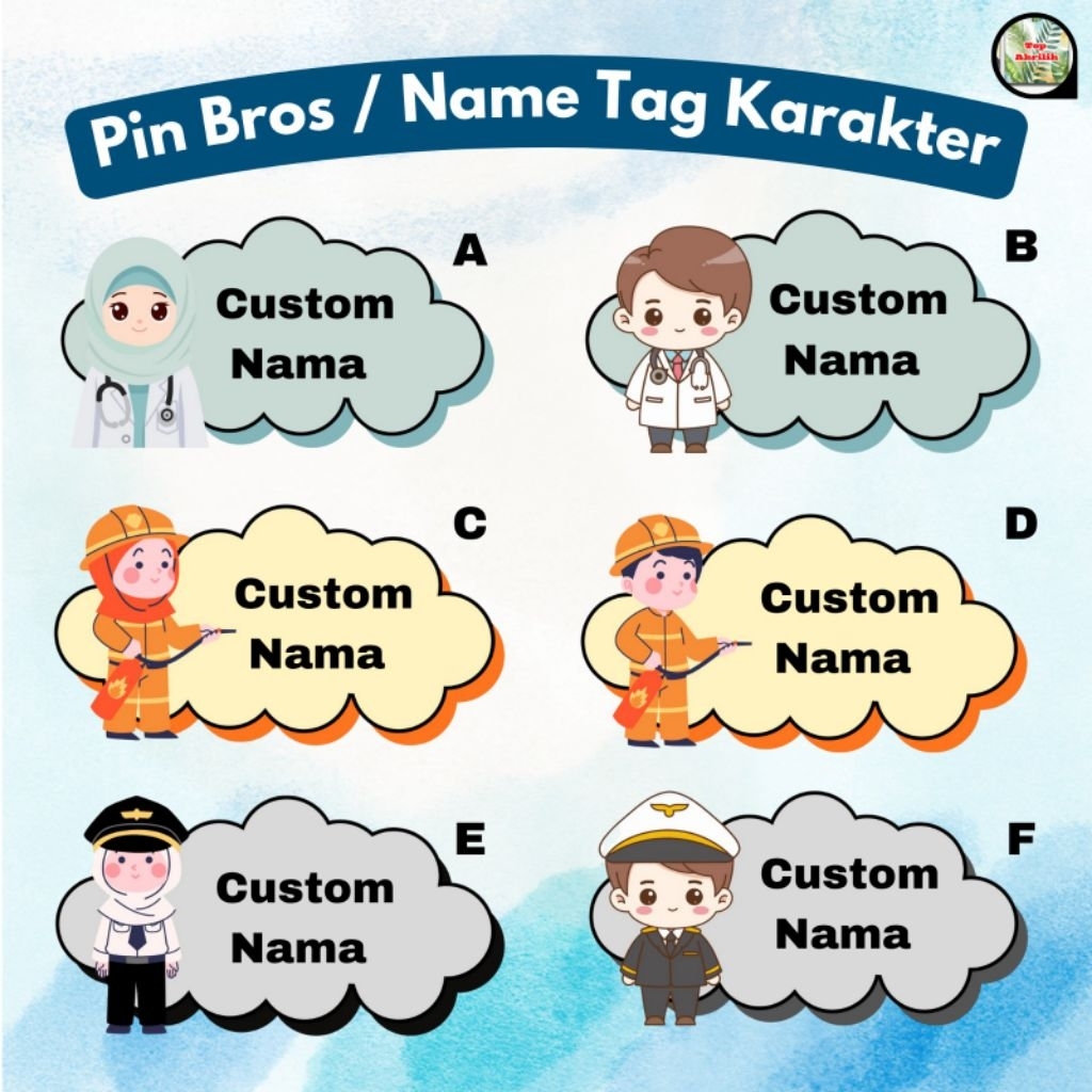 Pin Bros Akrilik Custom Nama | Pin Karakter Profesi Custom | Nama Dada Akrilik Custom Pengait Peniti