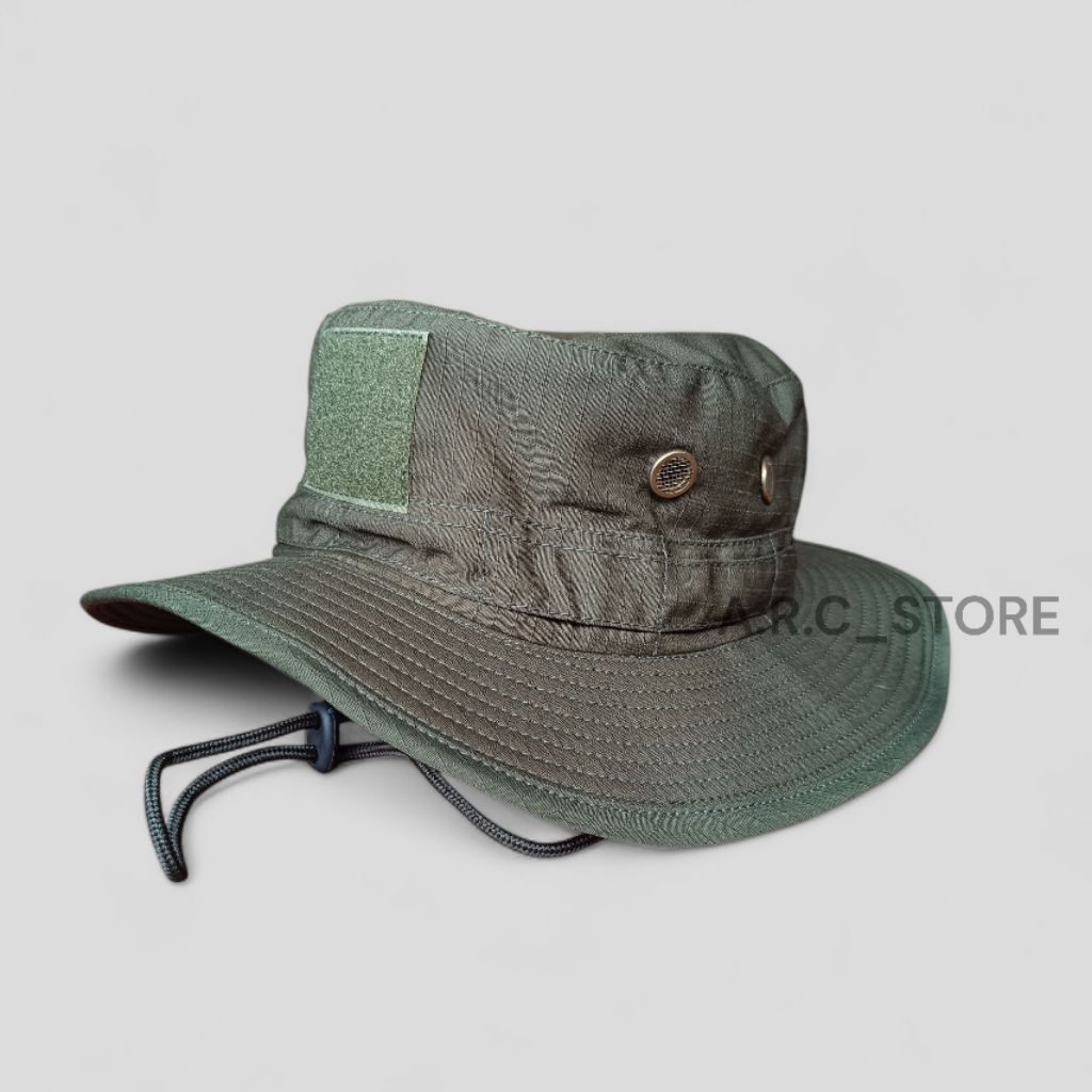 topi rimba outdoor hijau army polos tactical kawat full ripstop cotton caps perekat