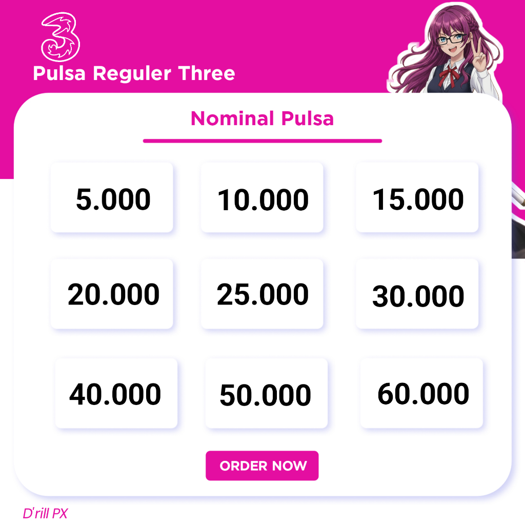 PULSA TRI 5K 10K 15K 20K 25K 30K Reguler Termurah 5000 Rupiah
