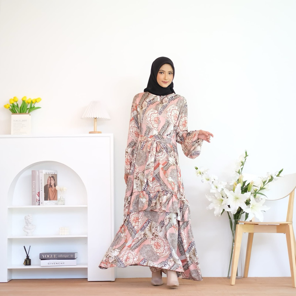 Asyifa Maxy Dress Gamis Satin Dior Silk Premium Mewah Baju Lebaran Motif Gamis Pesta